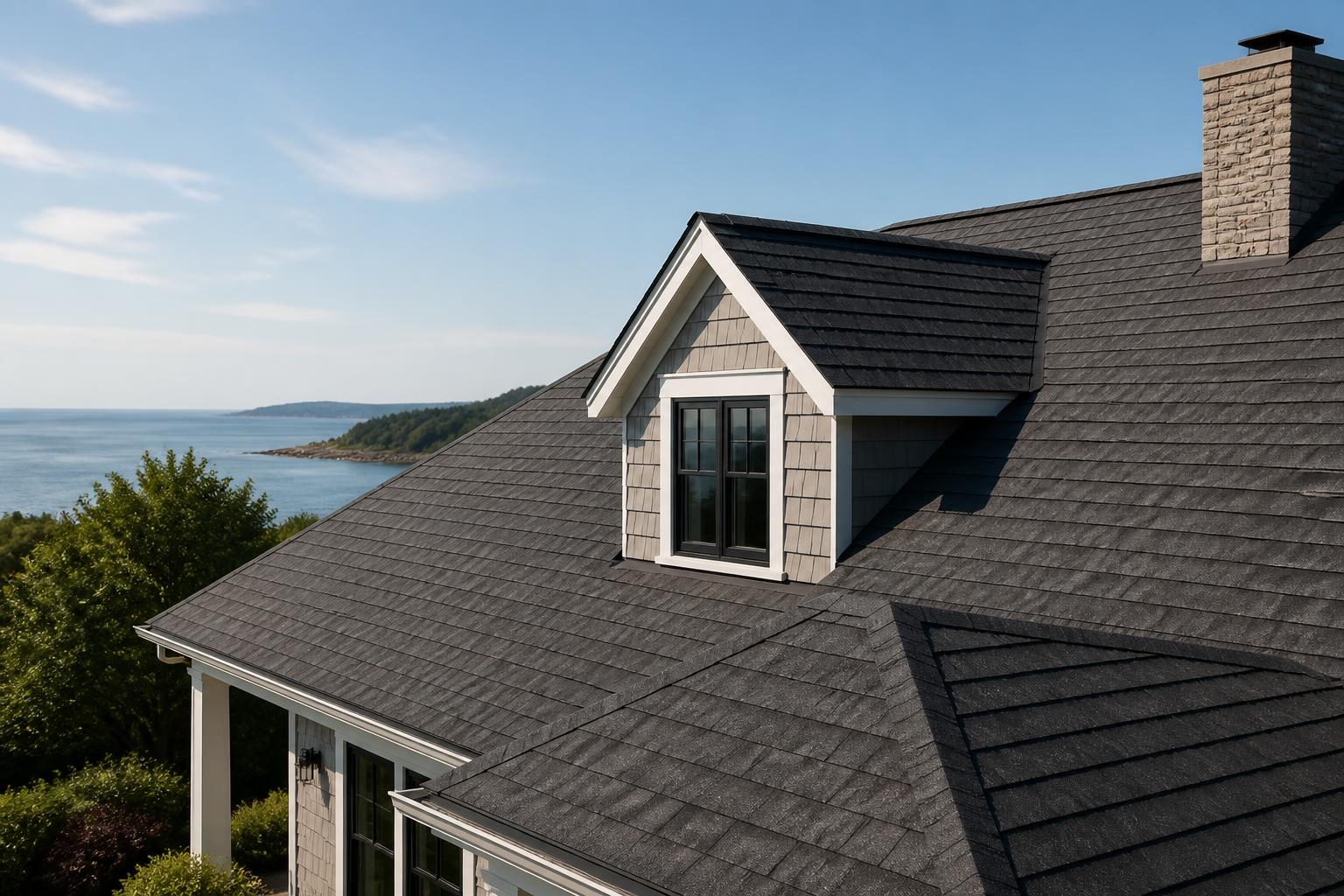 Residential roof exterior in soft natural daylight.